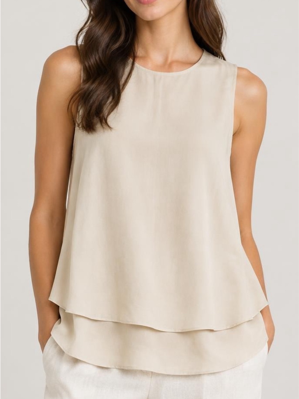 Brunello Cucinelli Cream Layered Sleeveless Camisole